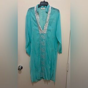 Heidi Abra Turquoise Embellished V-Neck Tunic